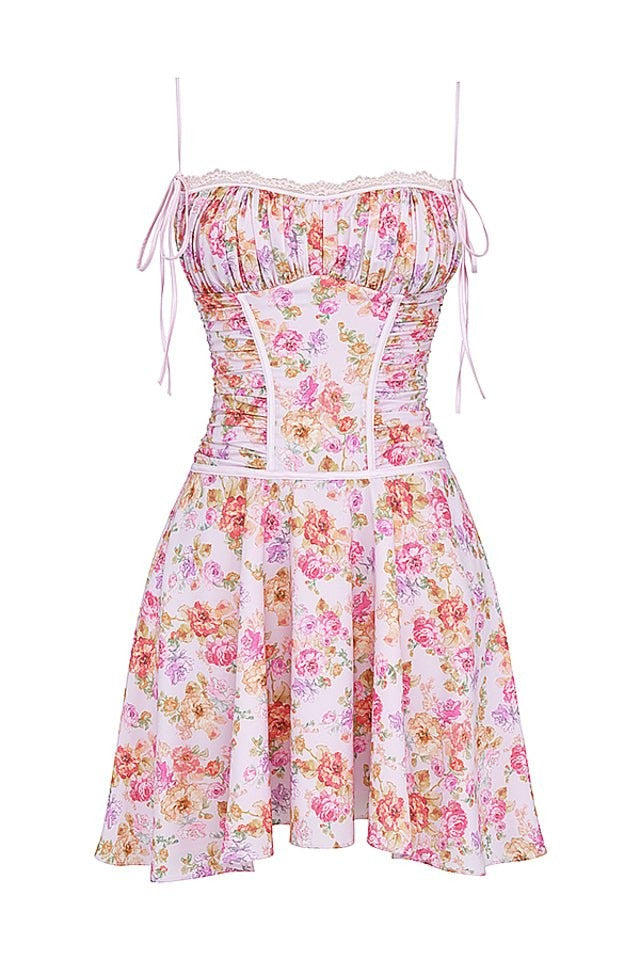 Alejandra Light Lavender Floral Corset Mini Dress
