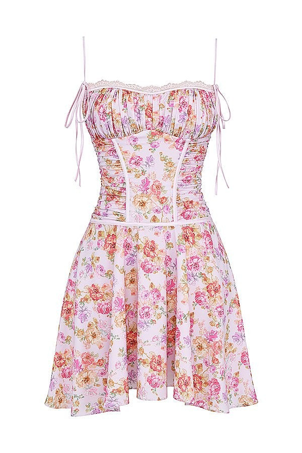 Alejandra Light Lavender Floral Corset Mini Dress