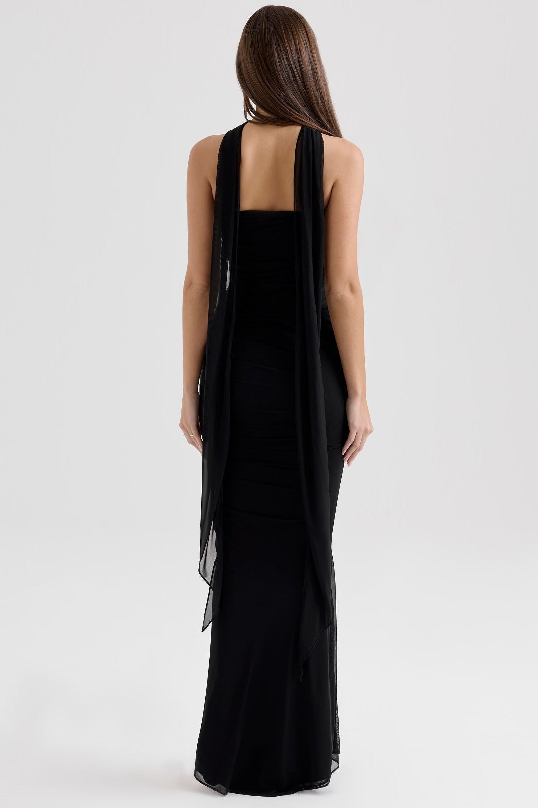 Cassidy Black Mesh Maxi Skirt with Fluted Hem
