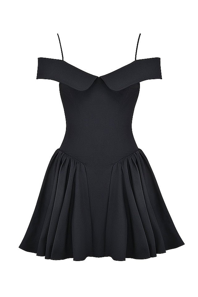 Elida Black Off-Shoulder Corseted Mini Dress