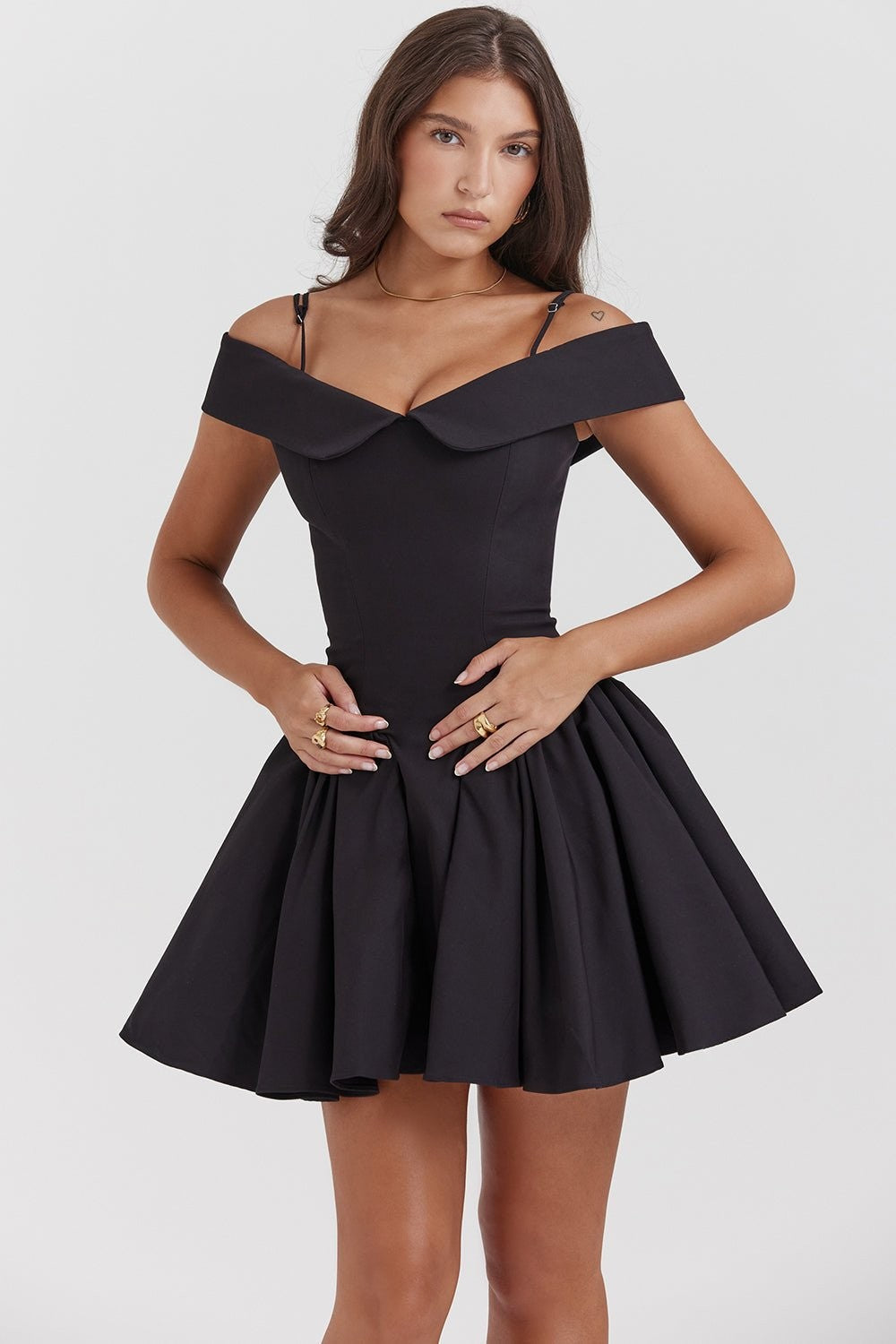 Elida Black Off-Shoulder Corseted Mini Dress