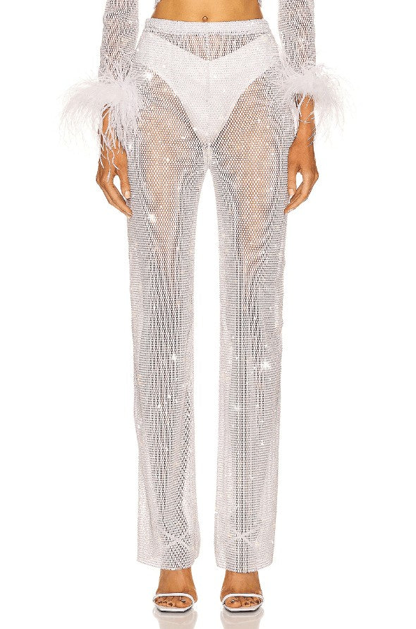 Evi Rhinestone-Embellished Straight-Leg Pants