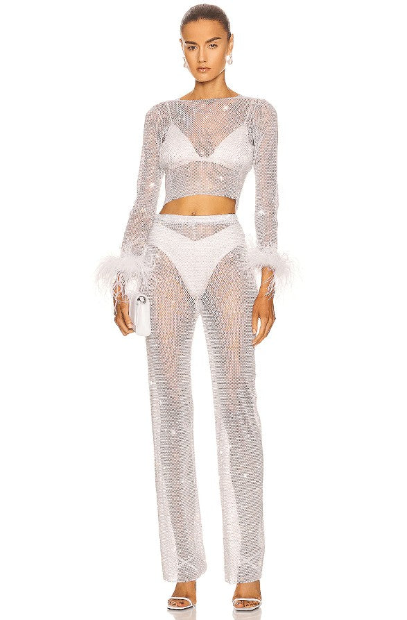 Evi Rhinestone-Embellished Straight-Leg Pants