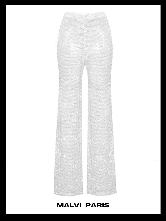 Evi Rhinestone-Embellished Straight-Leg Pants