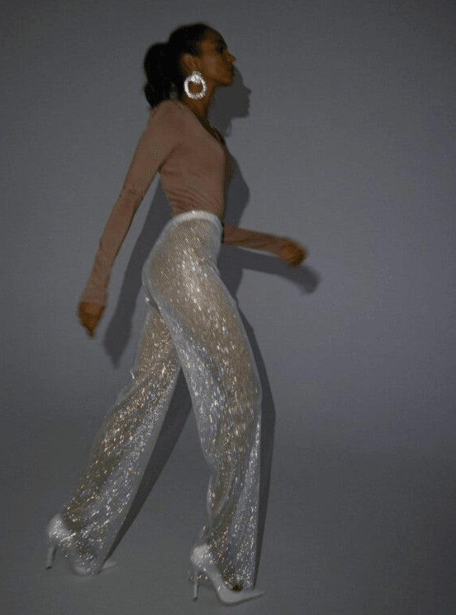 Evi Rhinestone-Embellished Straight-Leg Pants
