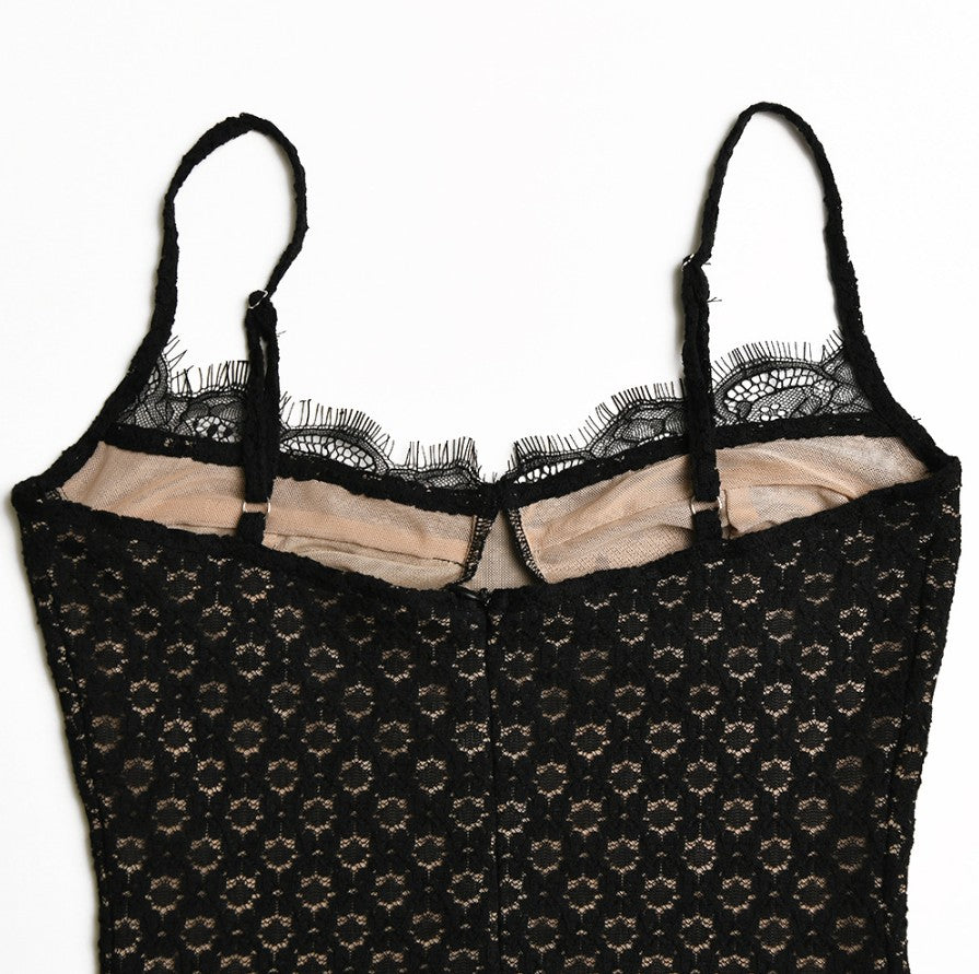 Freya Black Lace Mesh Maxi Dress