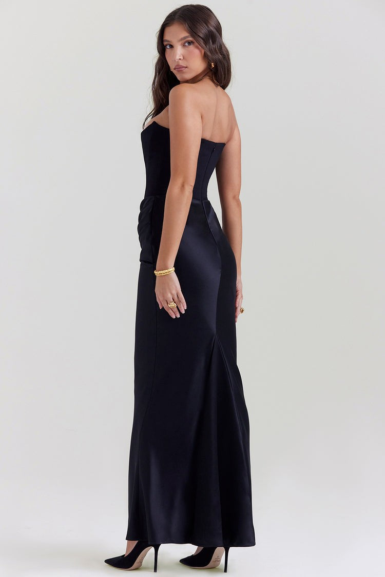 Persephone Black Strapless Corset Maxi Dress