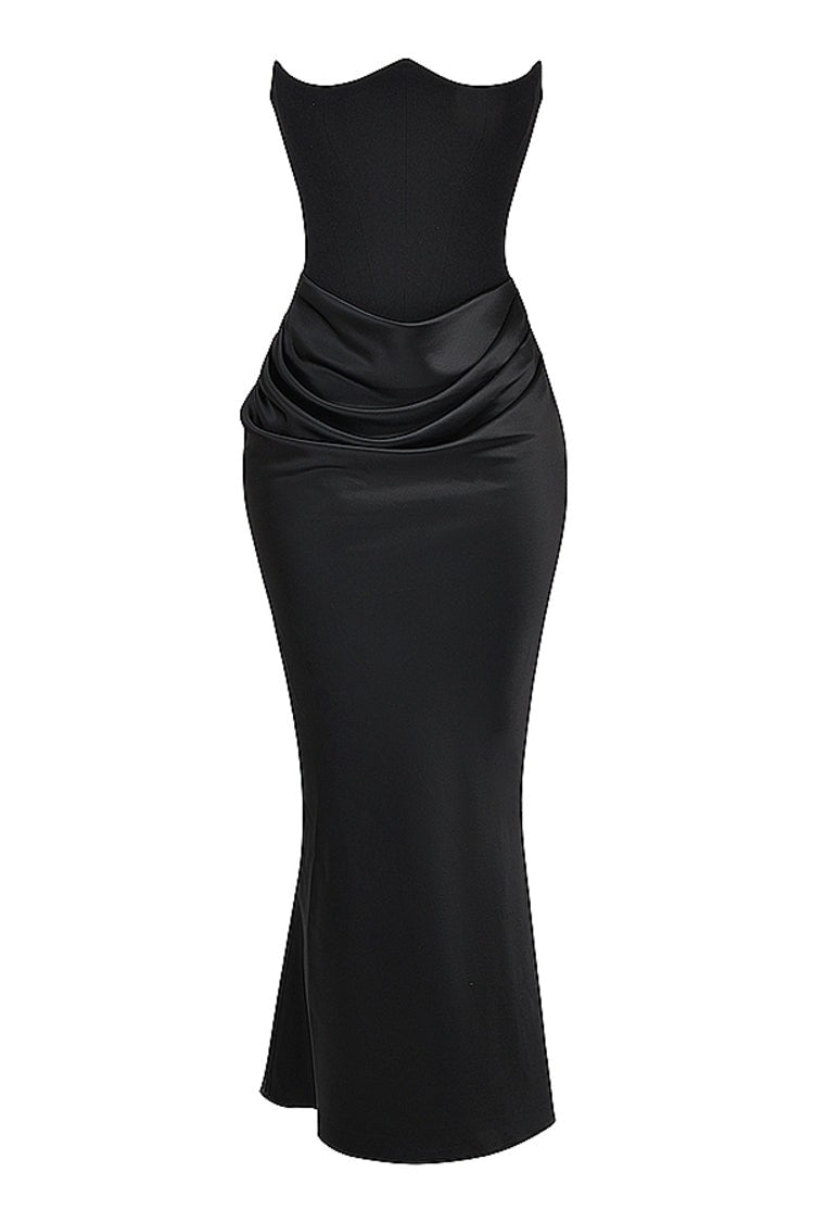 Persephone Black Strapless Corset Maxi Dress