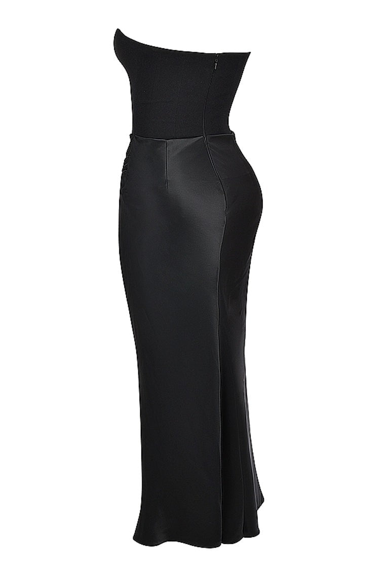 Persephone Black Strapless Corset Maxi Dress