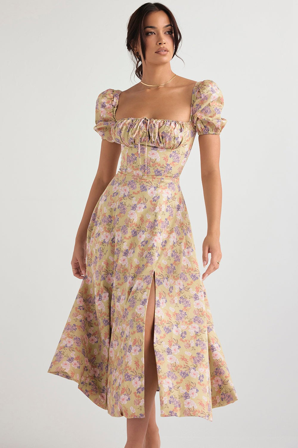 Tallulah Peony-Print Floral Puff-Sleeve Dress