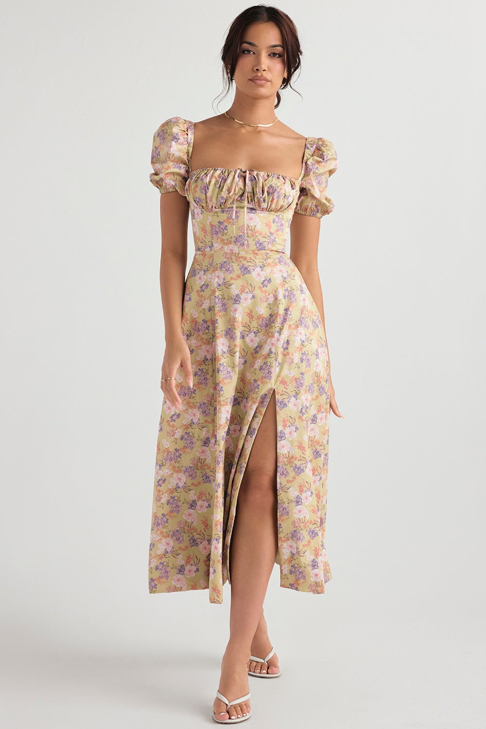 Tallulah Peony-Print Floral Puff-Sleeve Dress