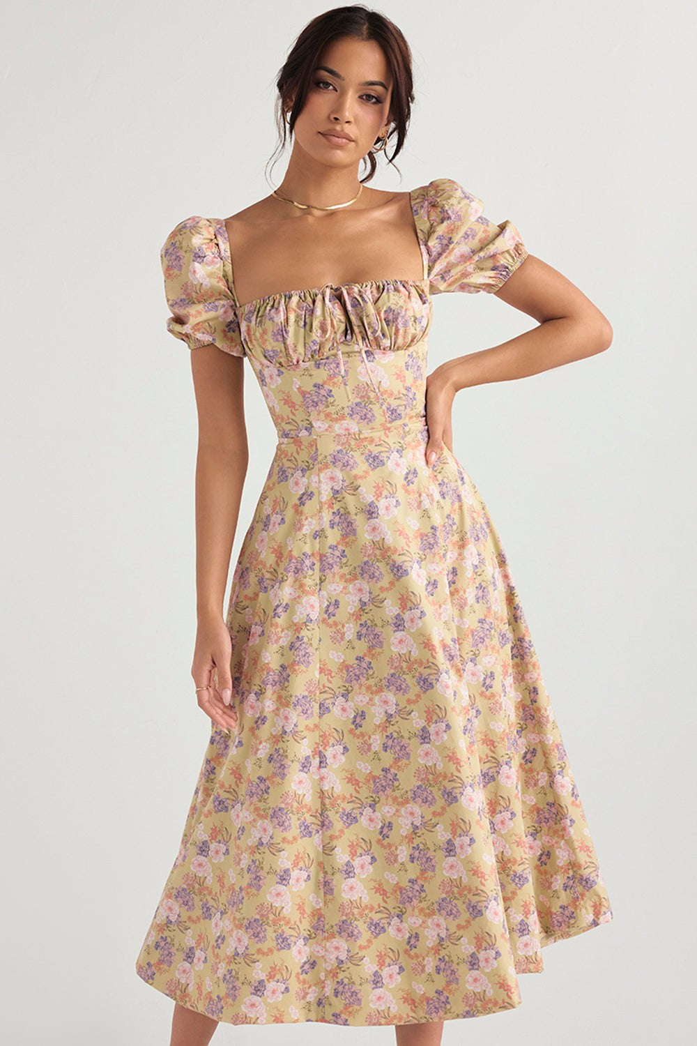 Tallulah Peony-Print Floral Puff-Sleeve Dress