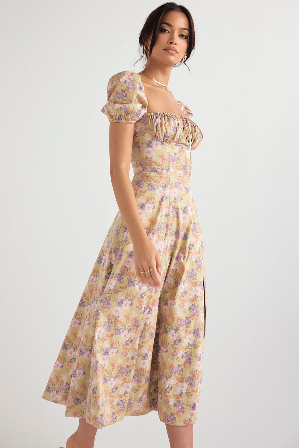 Tallulah Peony-Print Floral Puff-Sleeve Dress
