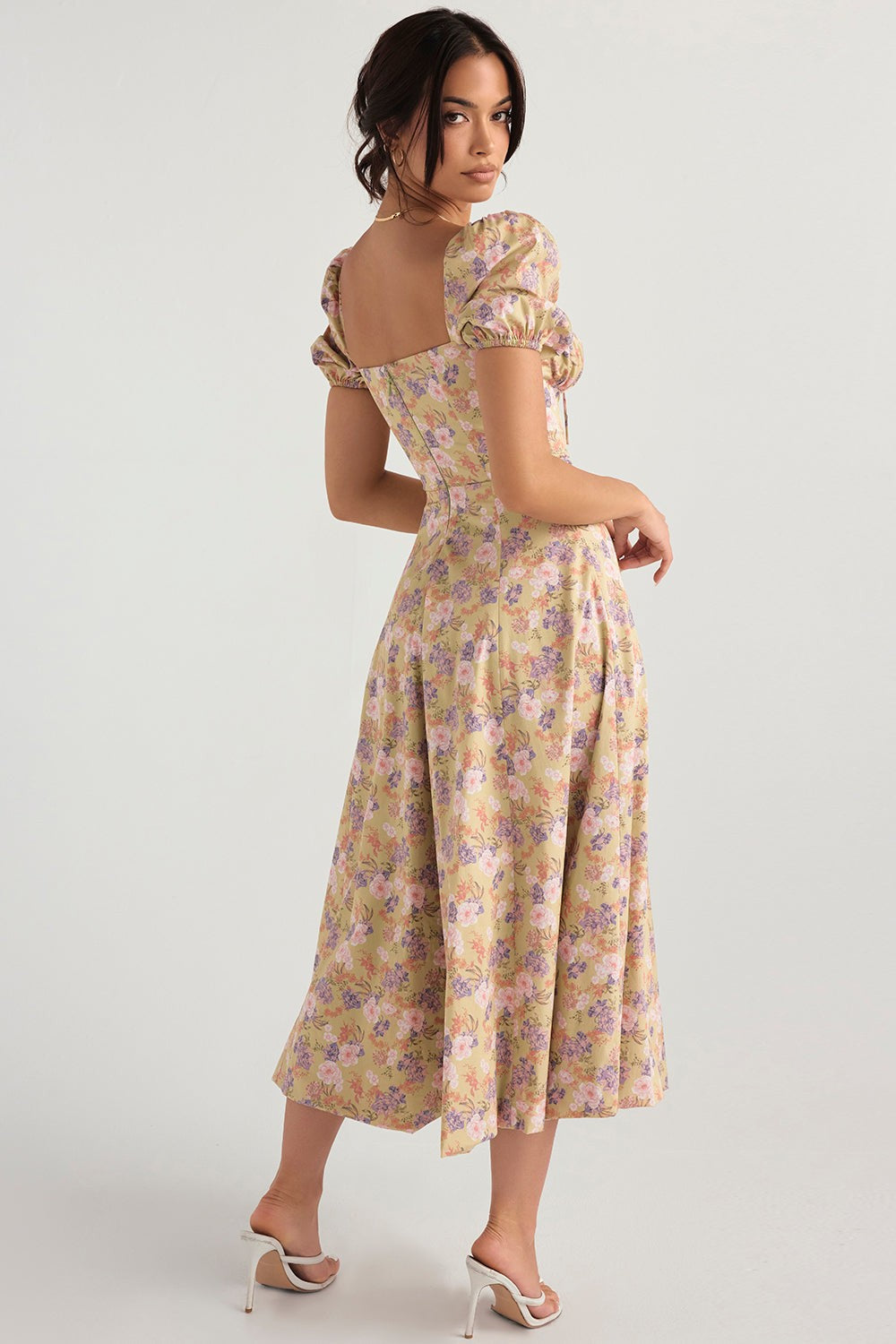 Tallulah Peony-Print Floral Puff-Sleeve Dress