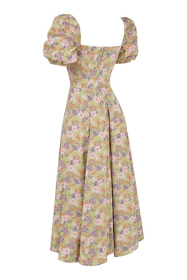 Tallulah Peony-Print Floral Puff-Sleeve Dress