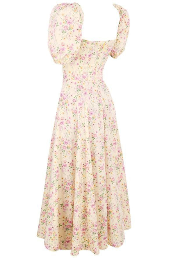 Tallulah Yellow Lemon Floral Puff-Sleeve Sundress