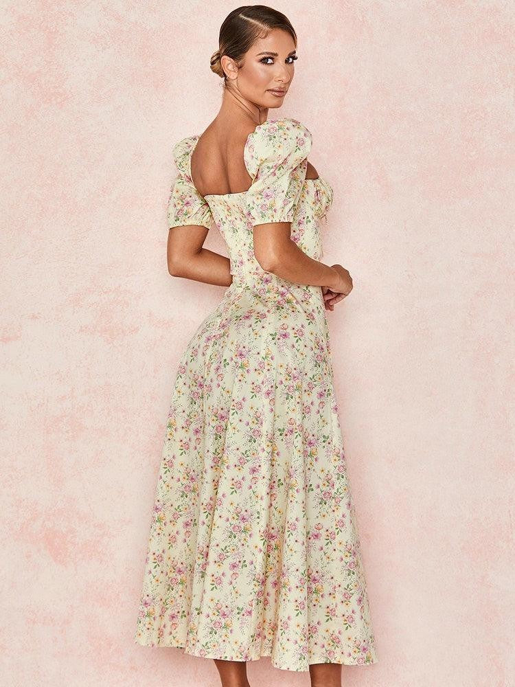 Tallulah Yellow Lemon Floral Puff-Sleeve Sundress