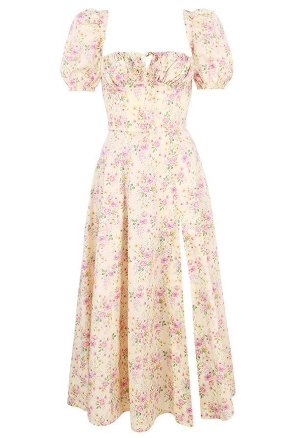 Tallulah Yellow Lemon Floral Puff-Sleeve Sundress