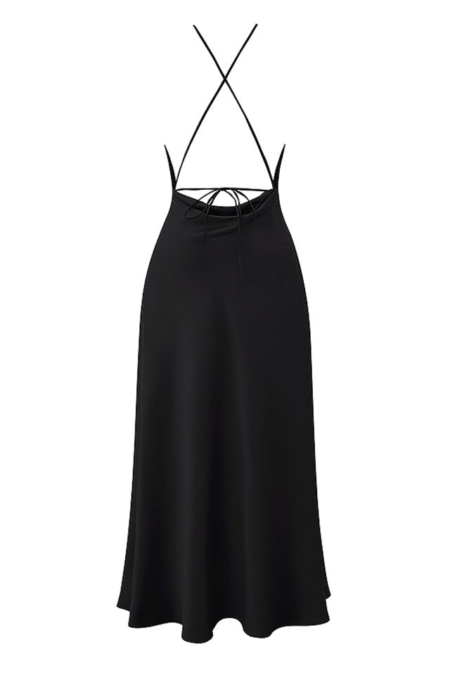 Zanab Black Asymmetric Thigh-Slit Maxi Dress